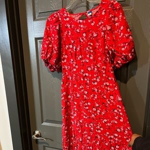 Red floral midi dress